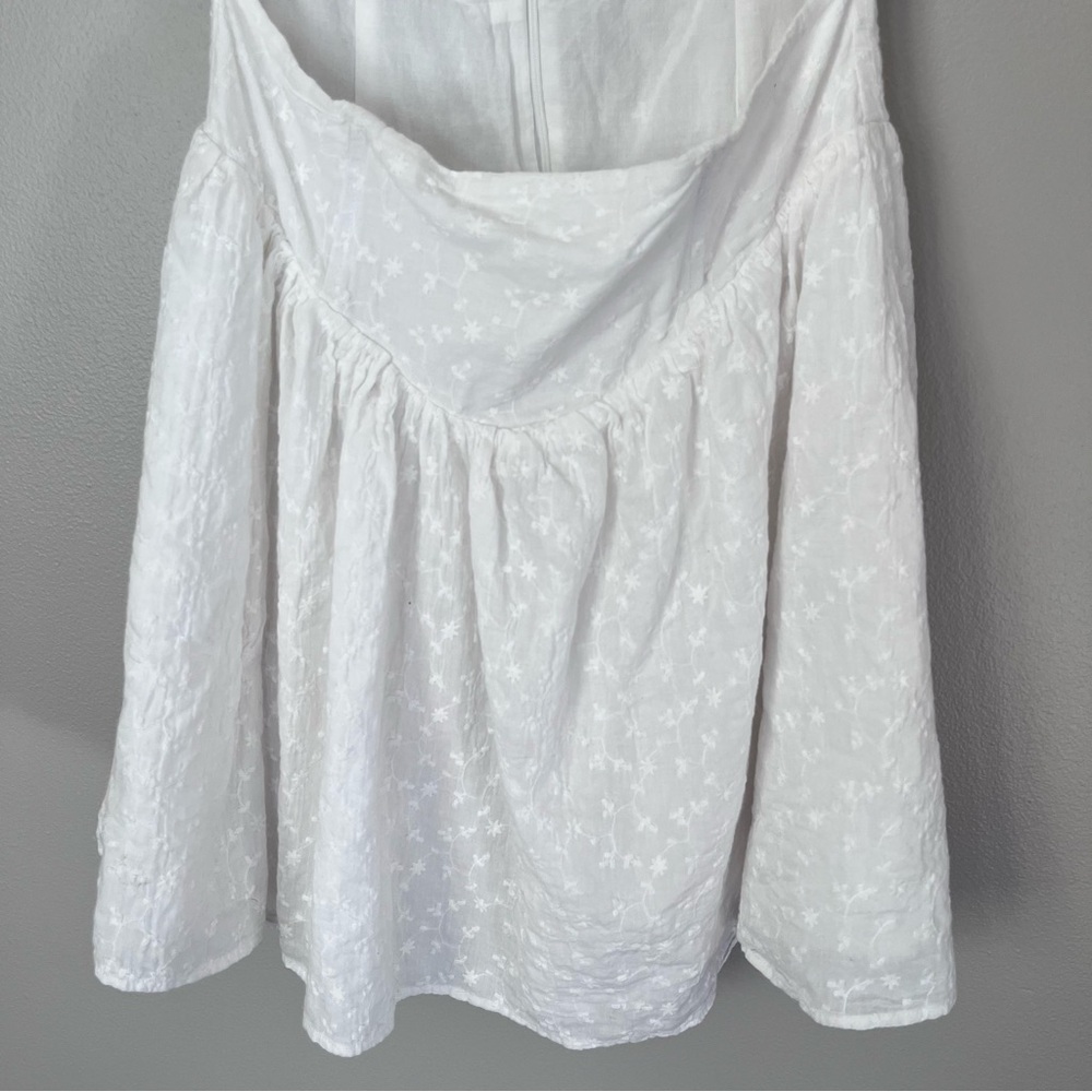 Sabo Alika Floral Embroidered Corset Cutout Waist Puff Sleeve Mini Dress White View 3